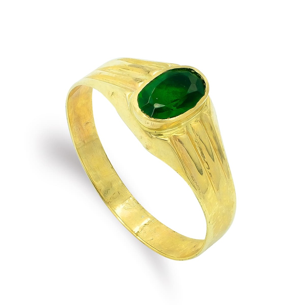 9K SELLO ORO AMARILLO BEBE PIEDRA OVAL VERDE 6X4 MM