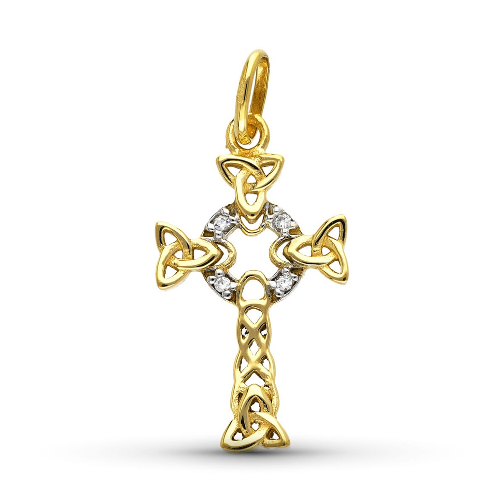 9K CRUZ ORO BICOLOR CELTA CON CIRCONITAS 18 X 12 MM