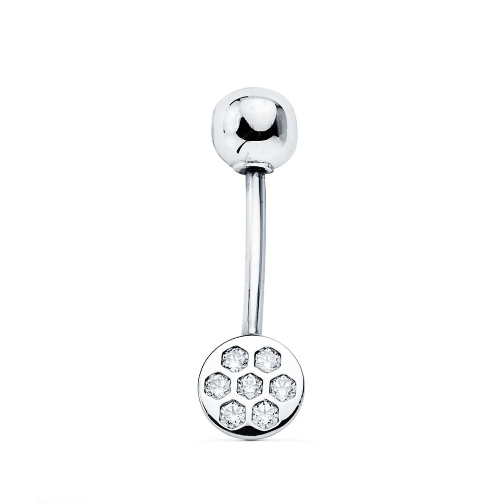 9K PIERCING OMBLIGO ORO BLANCO REDONDO CIRCONITAS 6 MM CIERRE BOLA LISA 5 MM