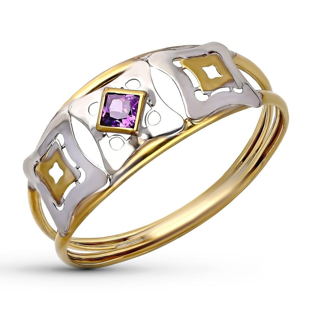 9K SORTIJA ORO BICOLOR PIEDRA AMATISTA