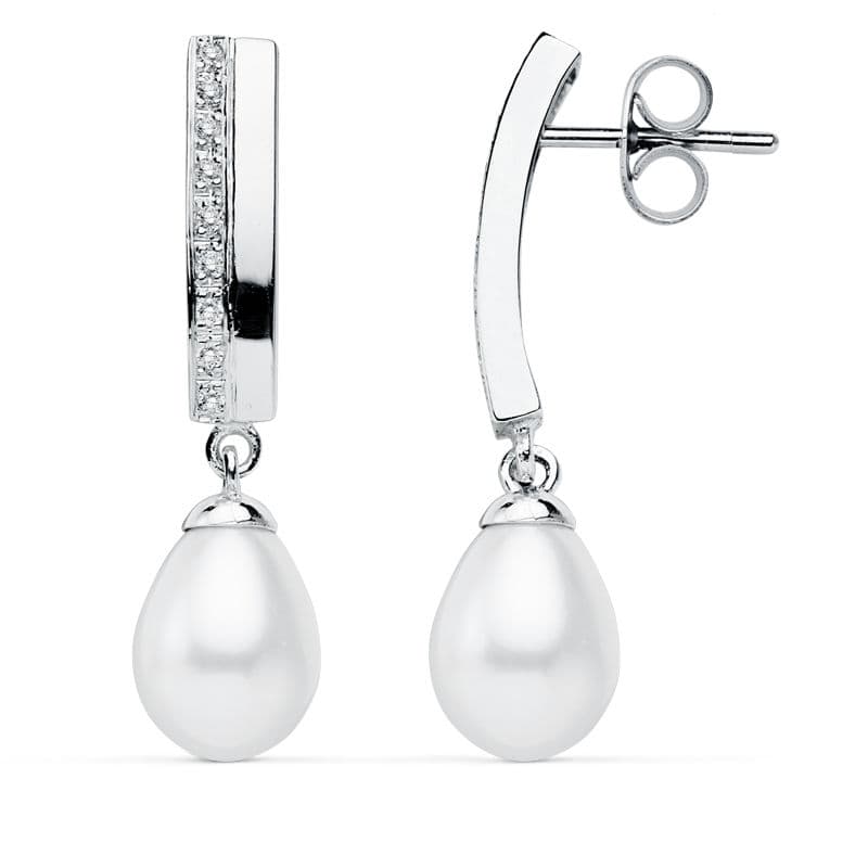 9K PENDIENTES ORO BLANCO PERLA 30X7 MM