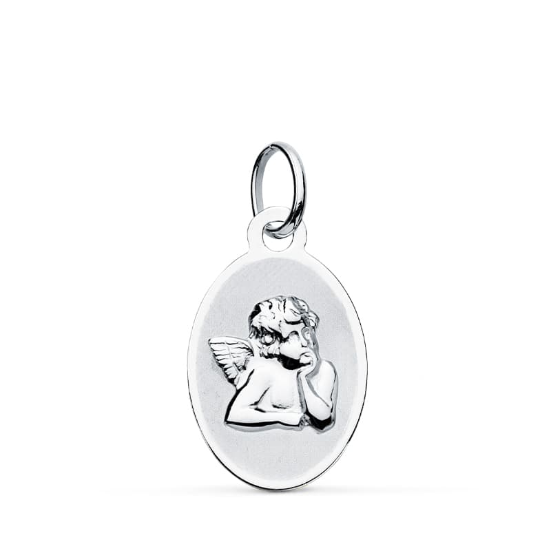 9K MEDALLA ORO BLANCO ANGELITO BURLON 17X10 MM