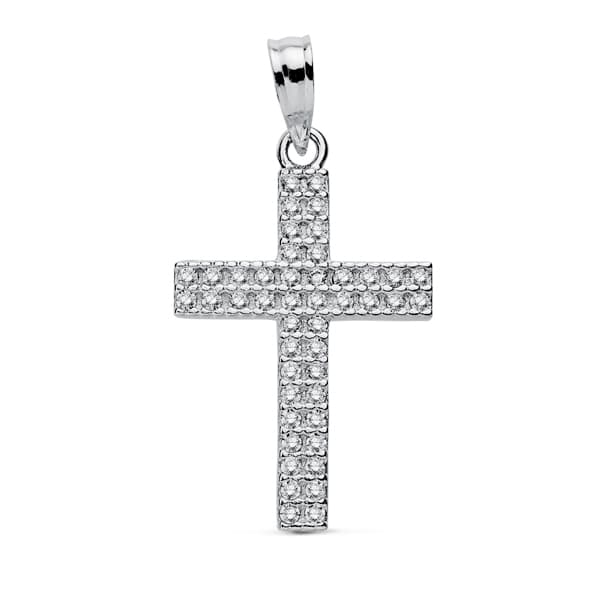 9K CRUZ ORO BLANCO CIRCONITAS 19X15 MM