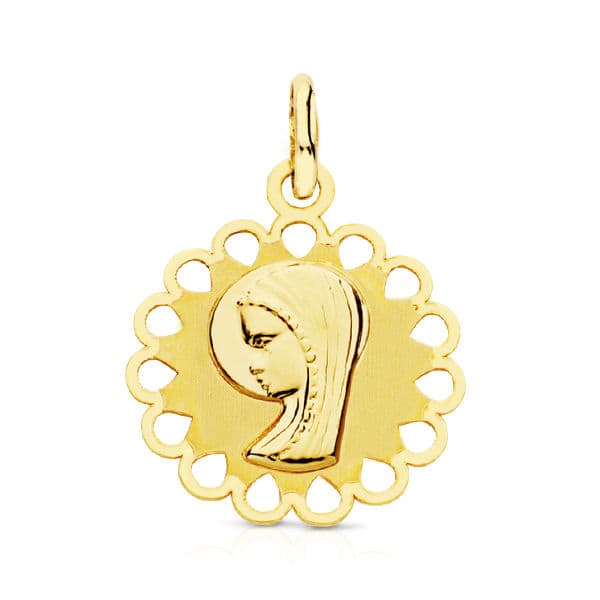 9K MEDALLA VIRGEN NIÑA CERCO. 15 MM