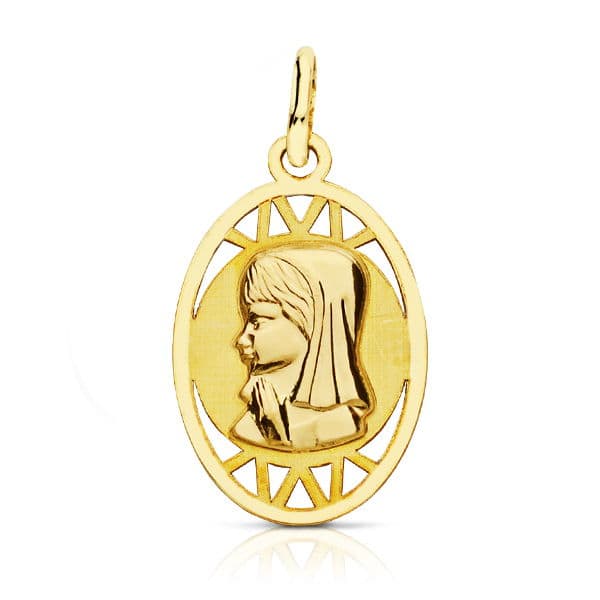 9K MEDALLA VIRGEN NIÑA OVAL CALADA 20X12M