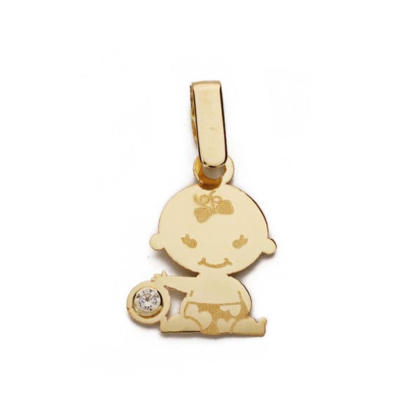 9K COLGANTE ORO AMARILLO NIÑA LASER CIRCONITA 15X11 MM