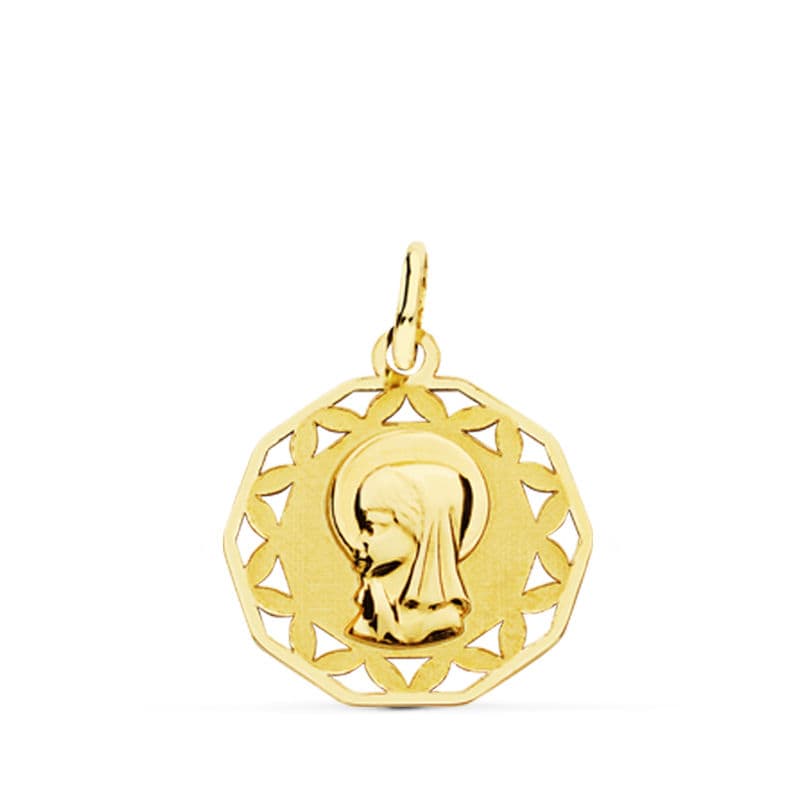 9K MEDALLA VIRGEN NIÑA CALADA 18 MM