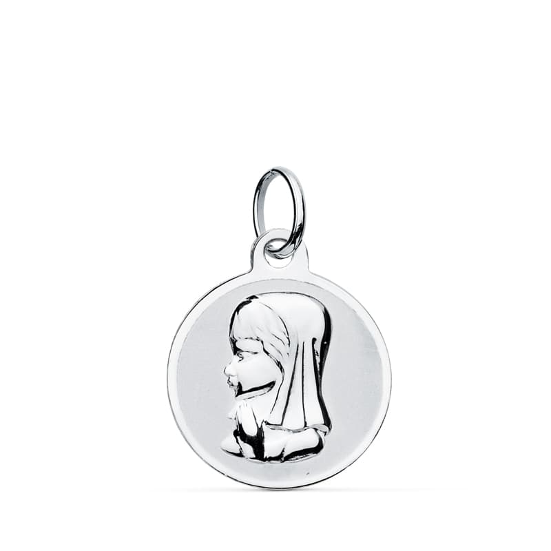9K MEDALLA ORO BLANCO VIRGEN NIÑA 14 MM