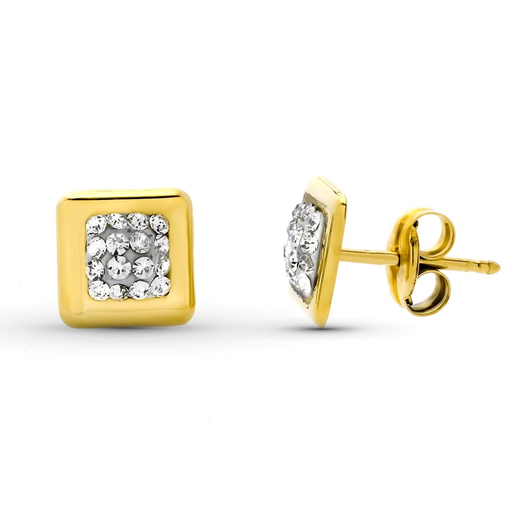 9K PENDIENTES ORO AMARILLO CUADRADOS 6.5X6.5 MM PRESION