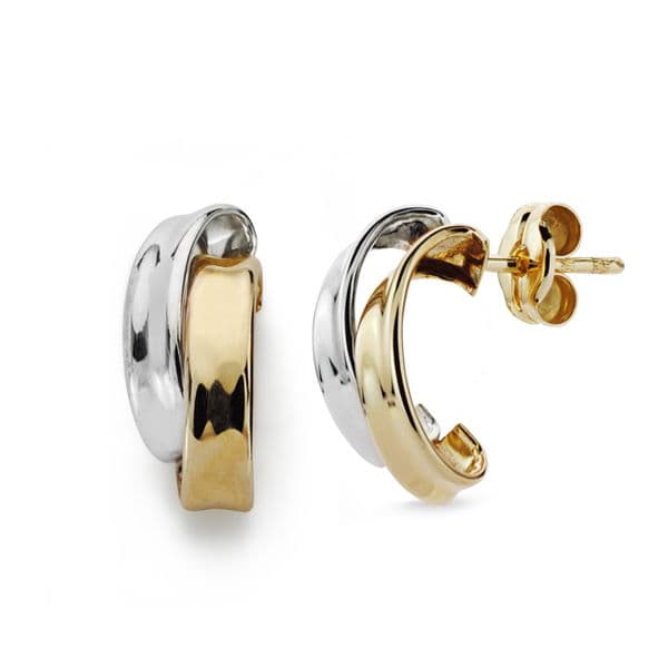9K PENDIENTES BANDAS BICOLOR 14X6 MM