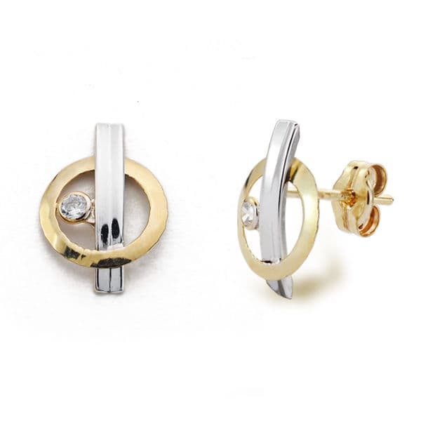 9K PENDIENTES ORO BICOLOR CIRCONITA 12X8 MM