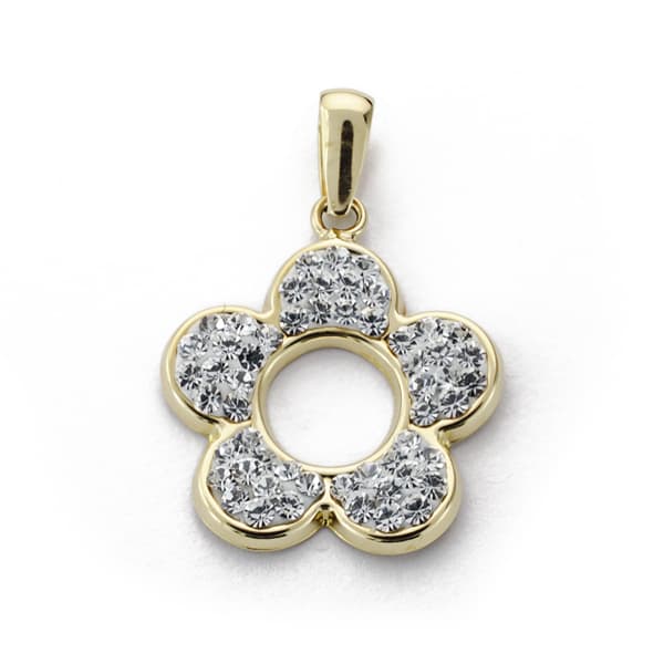 9K COLGANTE ORO AMARILLO FLOR CIRCONITAS 16X14 MM
