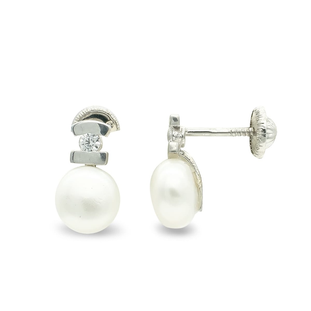 9K PENDIENTES PERLA CIRCONITA 10X6 MM