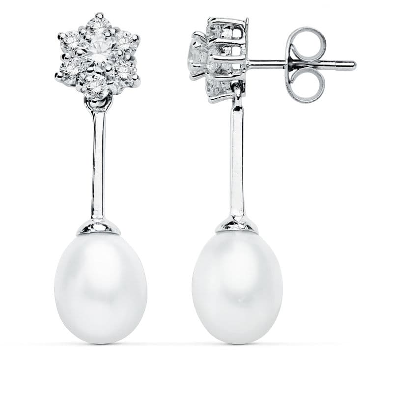 9K PENDIENTES ORO BLANCO PERLA 30X8 MM