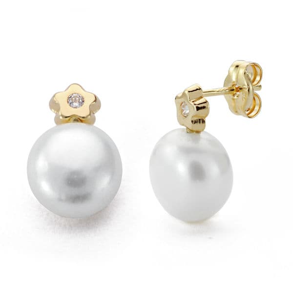 9K PENDIENTES ORO AMARILLO PERLA 12X8 MM