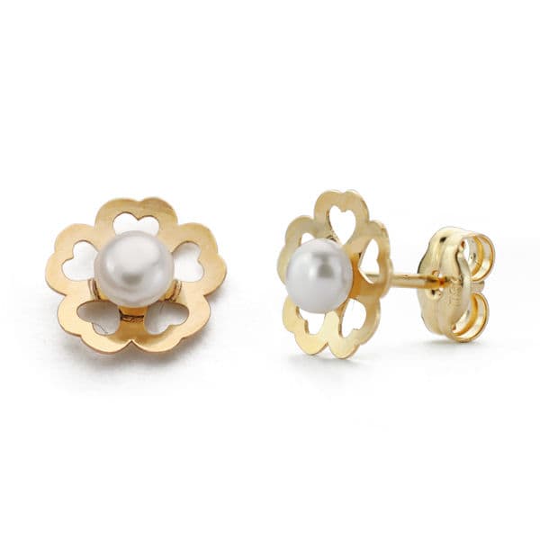 9K PENDIENTES PERLA 7X7 MM PRESION