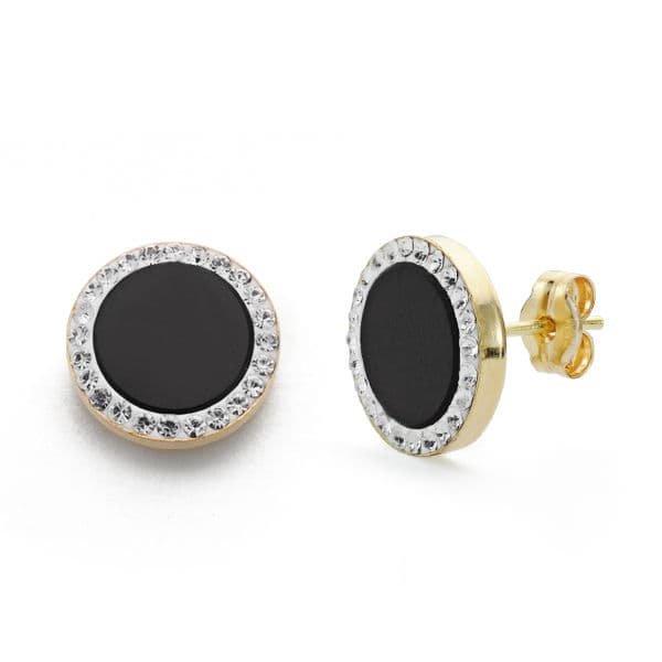 9K PENDIENTES ONIX Y CIRCONITAS 11 MM