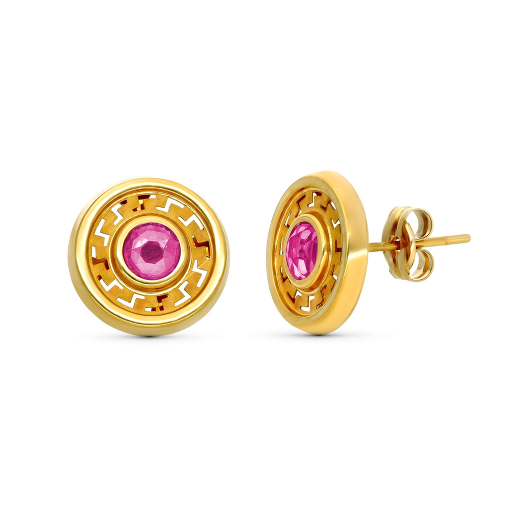 9K PENDIENTES ORO AMARILLO 11MM PIEDRA ROSA