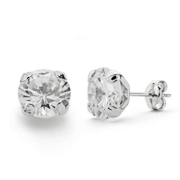 9K PENDIENTES ORO BLANCO CIRCONITAS CON GARRAS 8X8 MM CIERRE PRESION