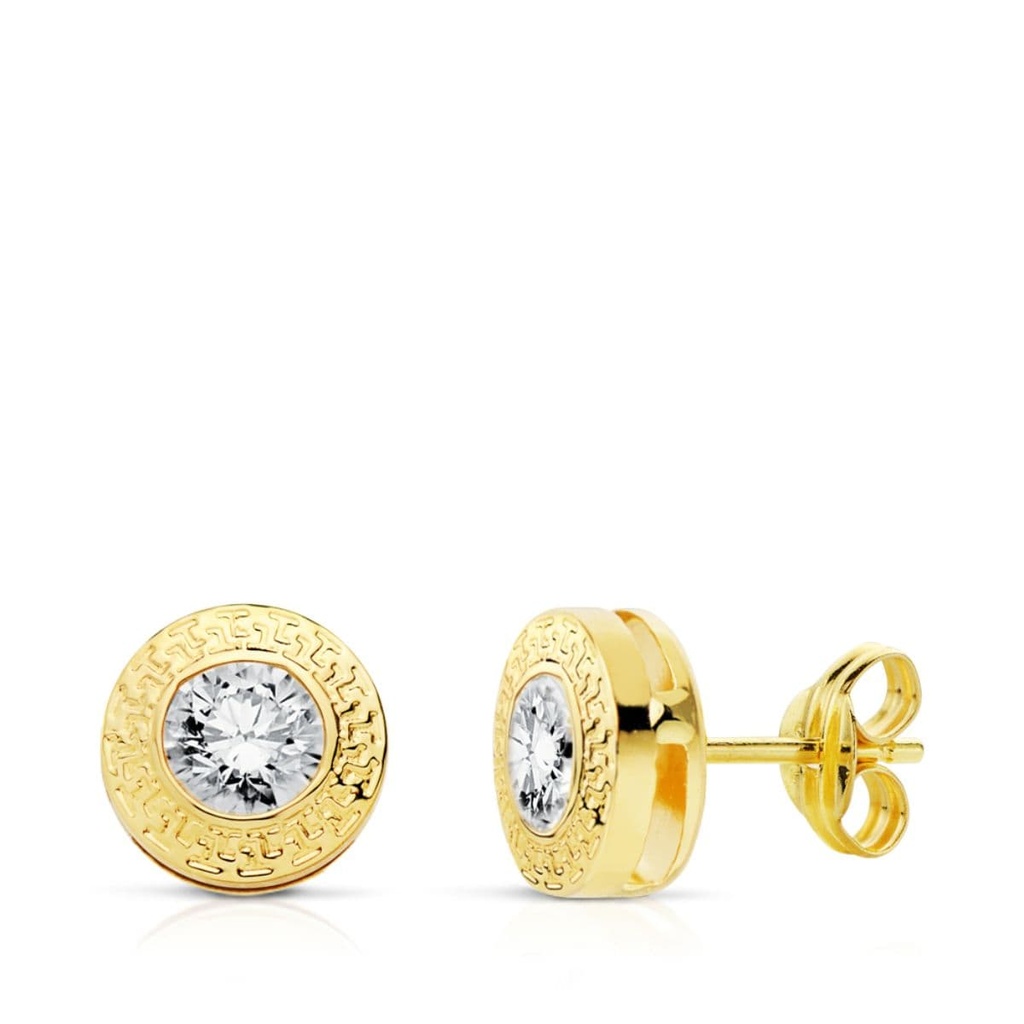 9K PENDIENTES CHATON 7 MM GRECA ORO AMARILLOTUERCA