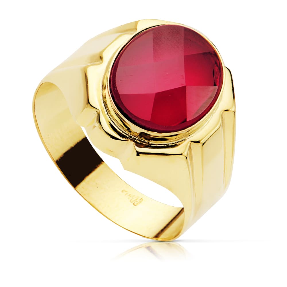 9K SELLO ORO AMARILLO HUECO CABALLERO RUBI SPINEL