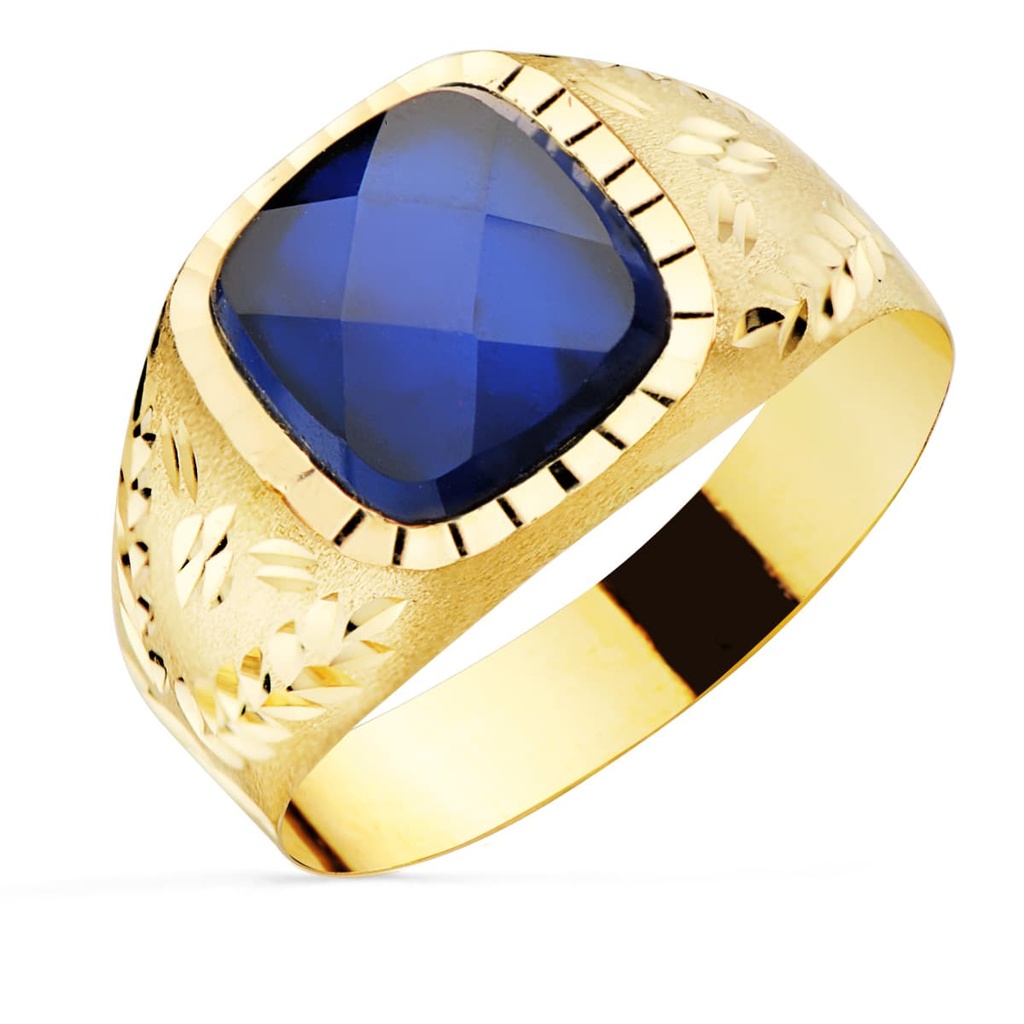 9K SELLO TALLADO PIEDRA AZUL. 9 MM