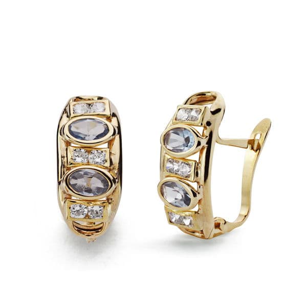 9K PENDIENTES ORO AMARILLO CIRCONITAS 16X7 MM