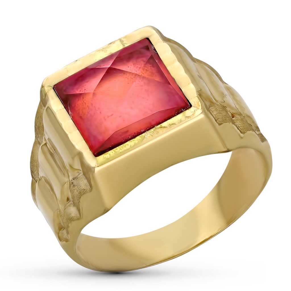 9K SELLO ORO AMARILLO CABALLERO PIEDRA ROJA 9MM