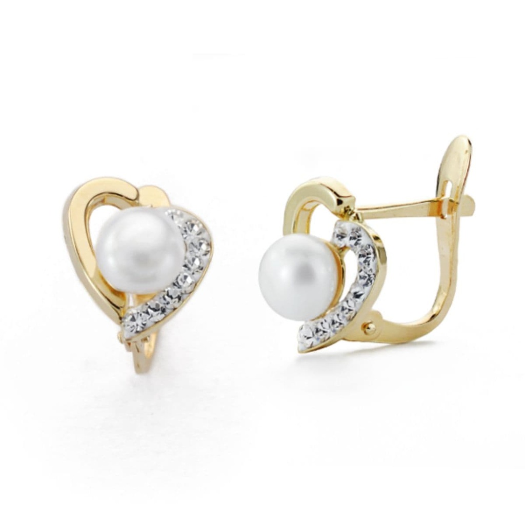 9K PENDIENTES ORO AMARILLO CORAZON CIRCONITAS Y PERLA 10X8 MM CATALAN