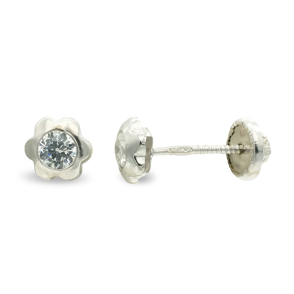 9K PENDIENTES ORO BLANCO FLOR CIRCONITA