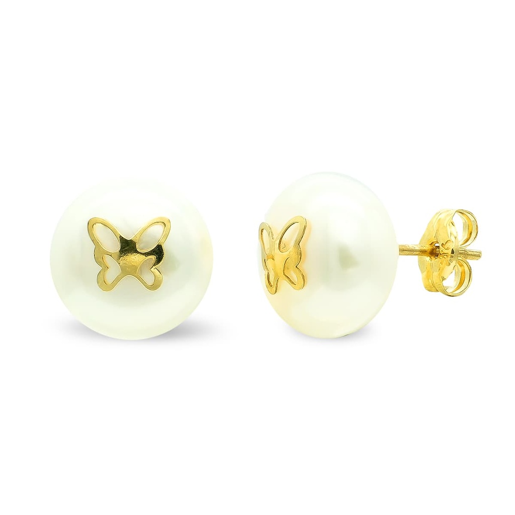9K PENDIENTES PERLA 9 MM MARIPOSA PRESION