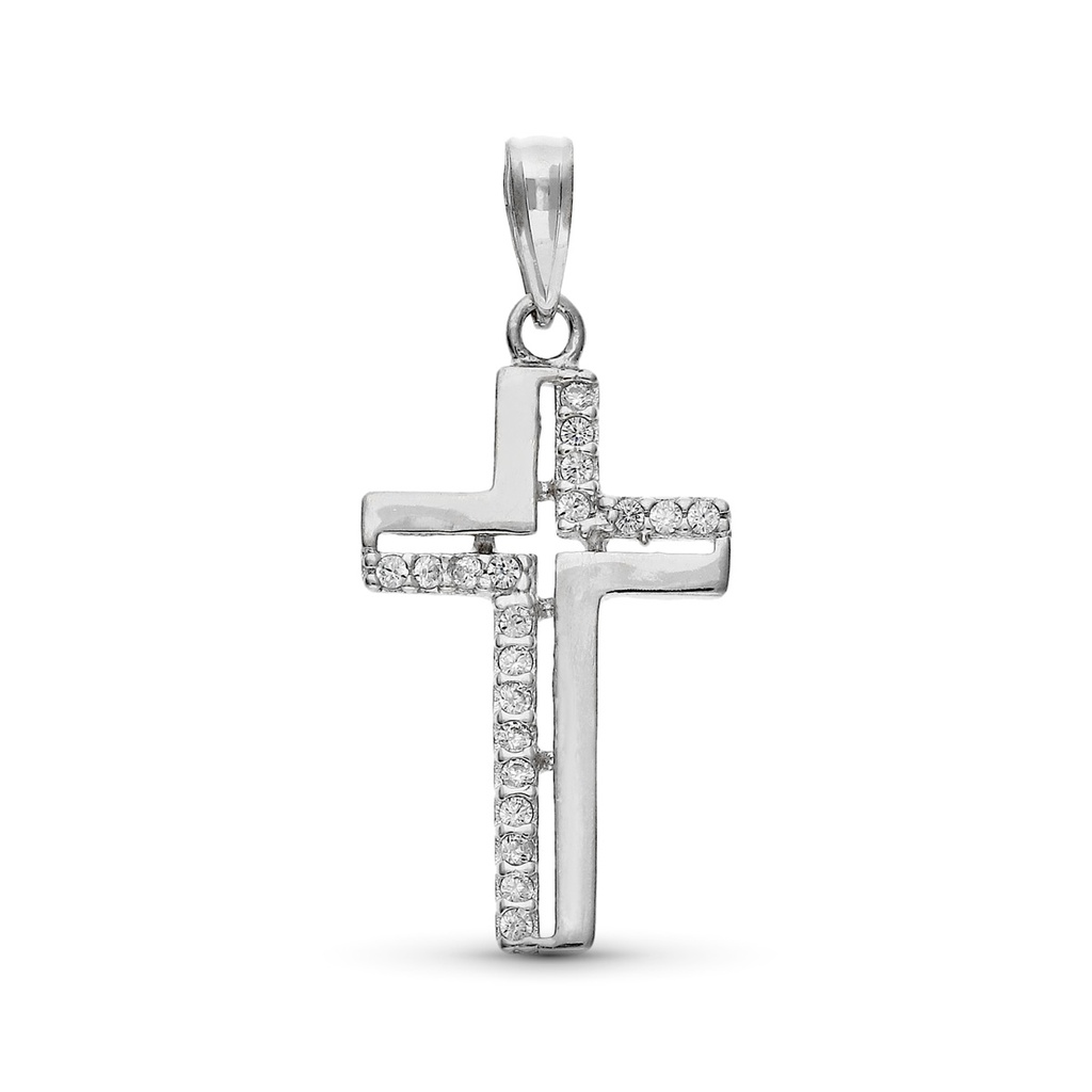 9K CRUZ ORO BLANCO CON CIRCONITAS 25 X 13 MM