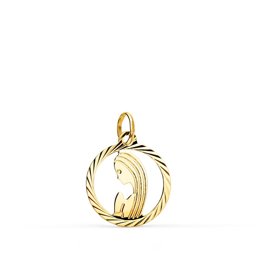 9K MEDALLA ORO AMARILLO VIRGEN NIÑA REDONDA TALLADA HELICE. 14 MM