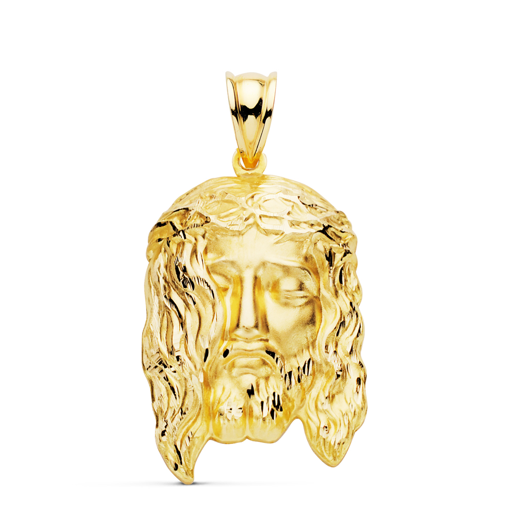 9K COLGANTE ORO AMARILLO CABEZA DE CRISTO ESTAMPADO. 30X19 MM