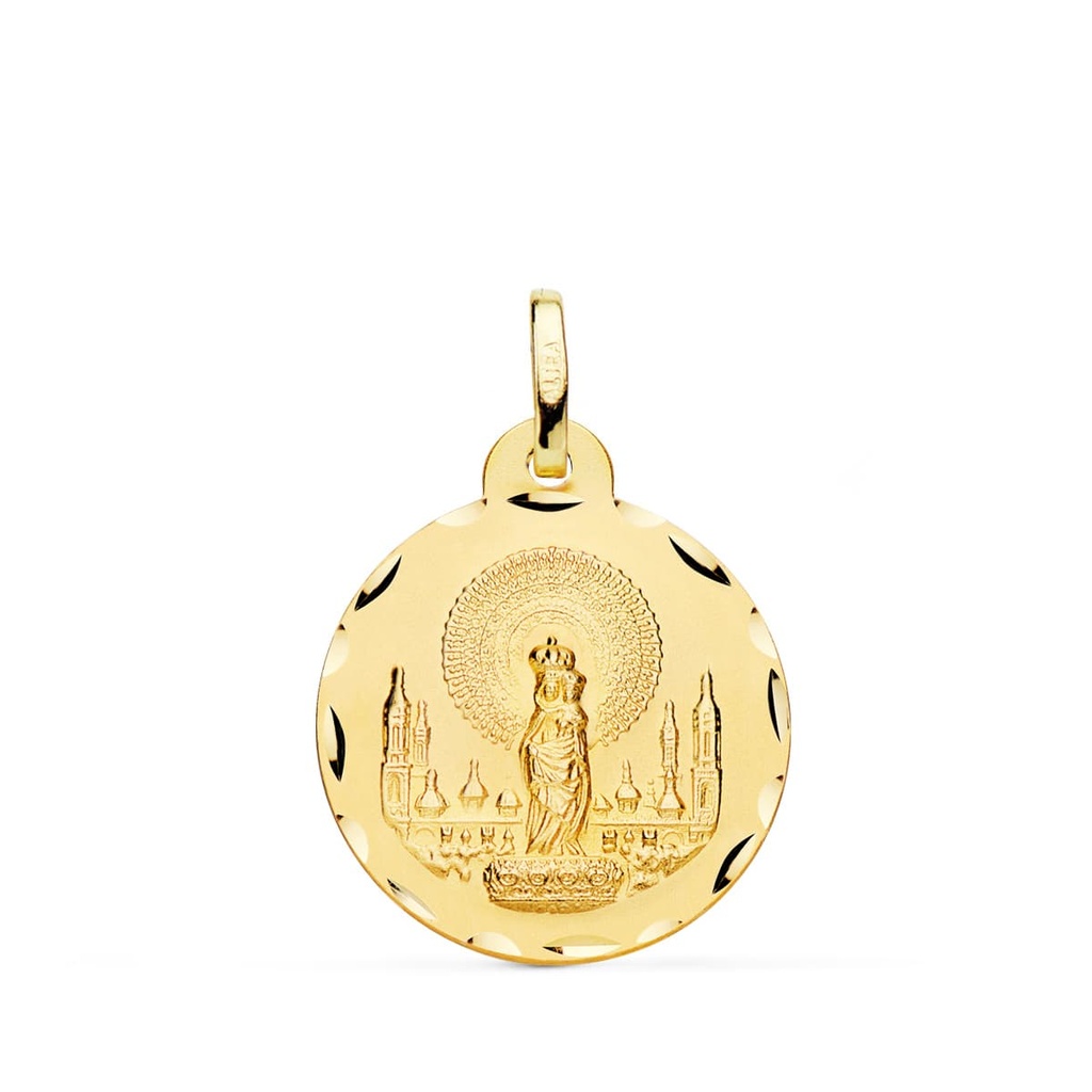9K MEDALLA ORO AMARILLO VIRGEN DEL PILAR TALLADA 22 MM
