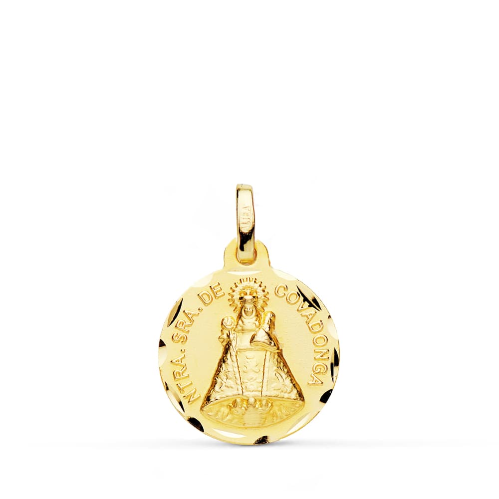 9K MEDALLA DE LA VIRGEN DE COVADONGA 16 MM TALLADA