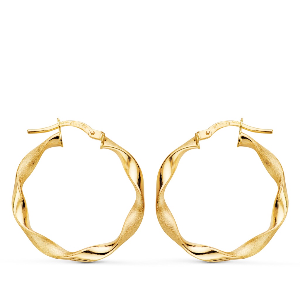9K AROS ORO AMARILLO HUECOS RETORCIDOS MATE Y BRILLO 24X2.5 MM