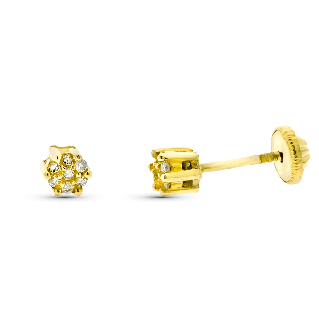 9K PENDIENTES ORO AMARRILLO CUAJO DIAMANTES 0.07 CTS SI-H TUERCA