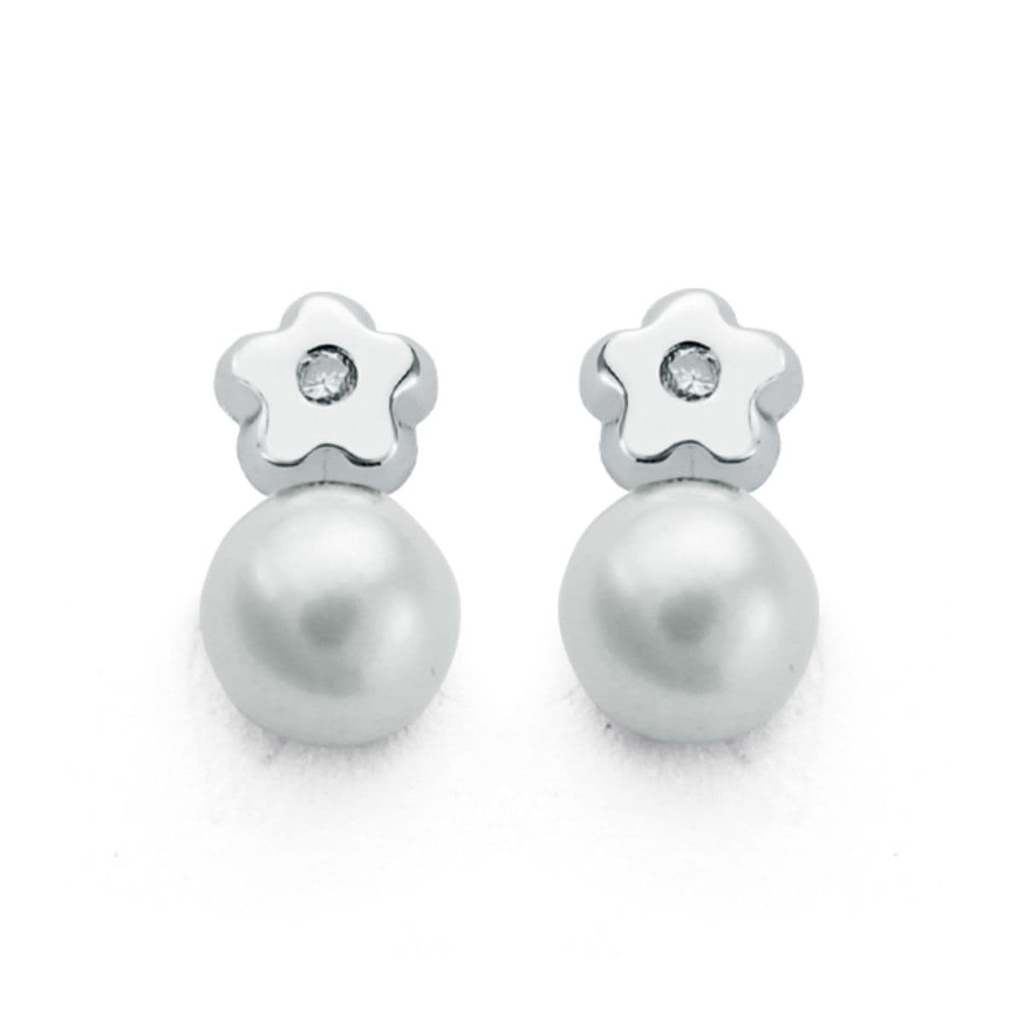 9K PENDIENTES ORO BLANCO DIAMANTES 9X5 MM 0.02 CTS SI-H CIERRE TORNILLO