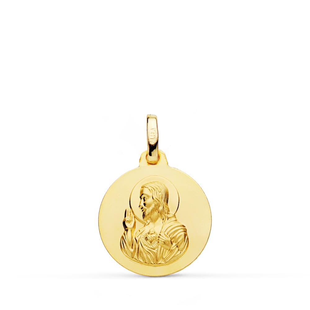 9k MEDALLA CORAZON DE JESUS LISO 16 MM