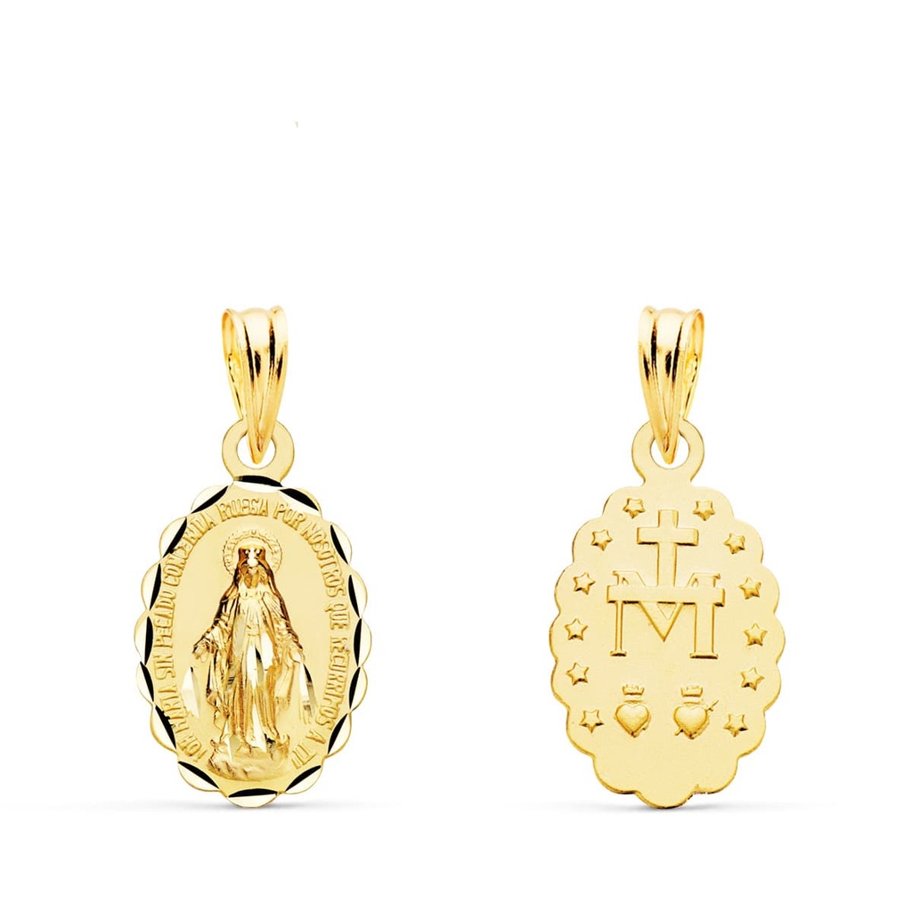 9K MEDALLA VIRGEN DE LA MILAGROSA OVAL TALLADA 15X10 MM