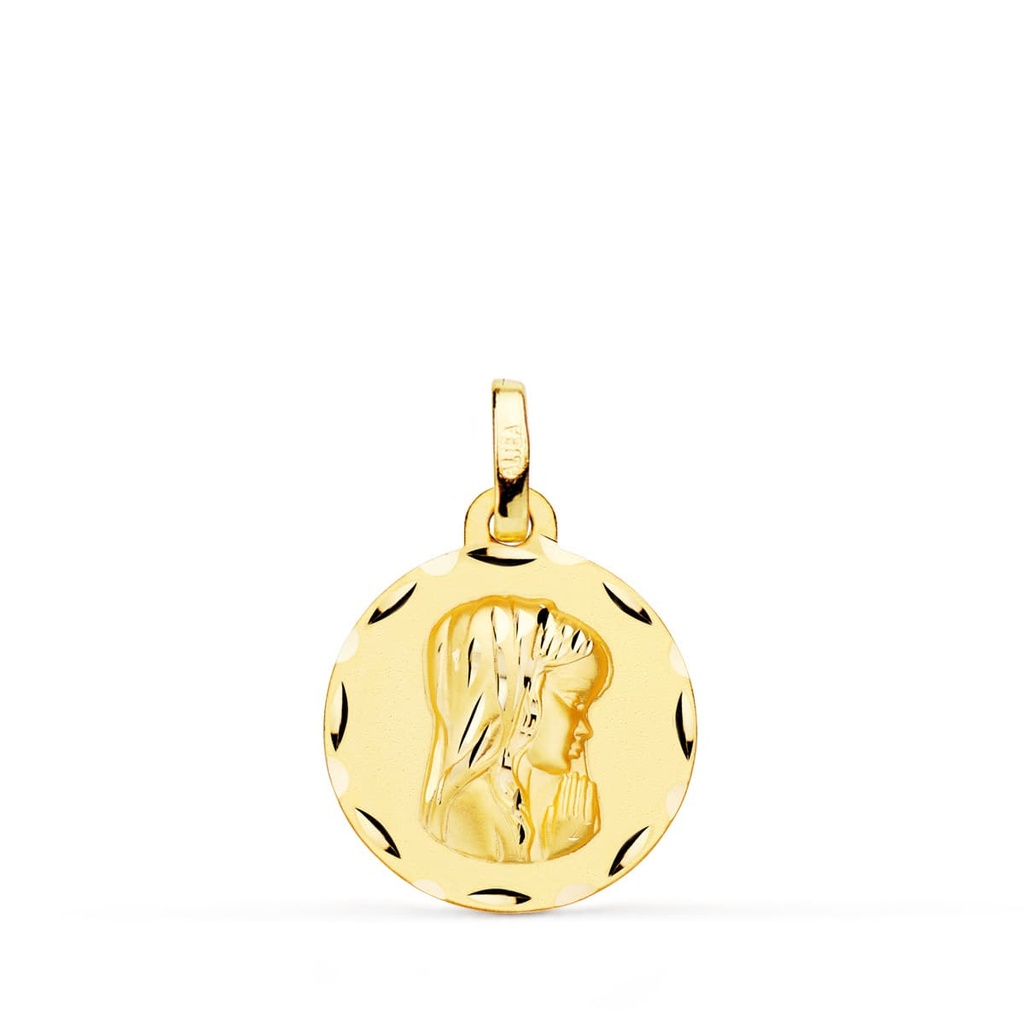 9K MEDALLA VIRGEN NIÑA MATIZADA TALLADA 16 MM