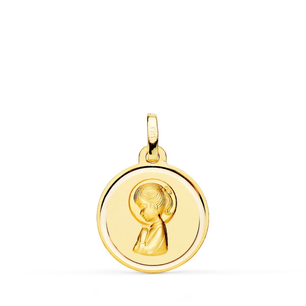 9K MEDALLA ORO AMARILLO VIRGEN NIÑA BISEL 16 MM