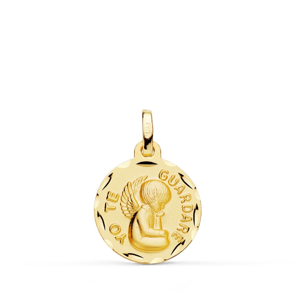 9K MEDALLA TALLADA ANGEL  YO TE GUARDARE  16 MM