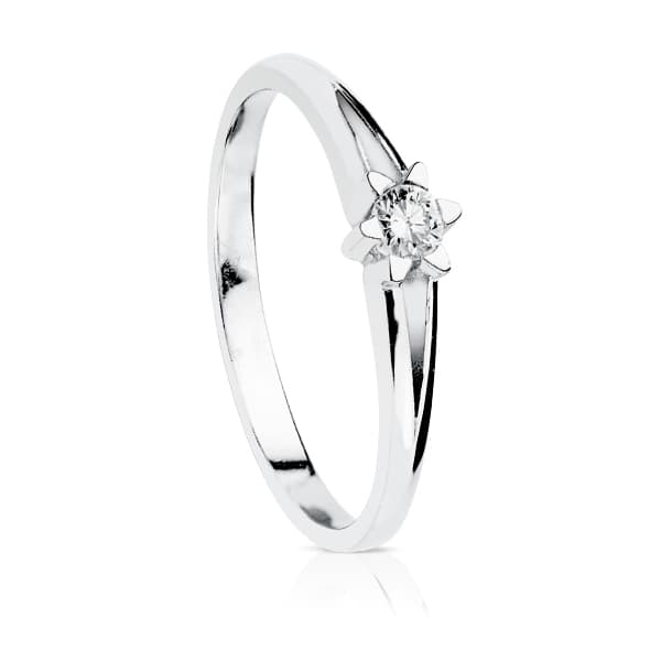 18K SOLITARIO DIAMANTE TALLA BRILLANTE ORO BLANCO 0.150 QTS. SI-H