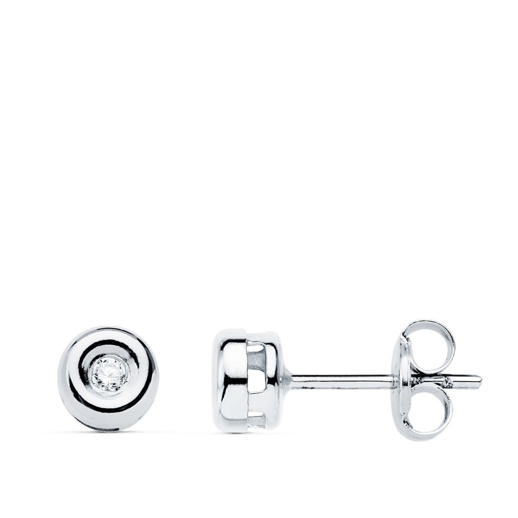 18K PENDIENTES ORO BLANCO CHATON DIAMANTES 0.040 QTS. G-VS2. CIERRE PRESION