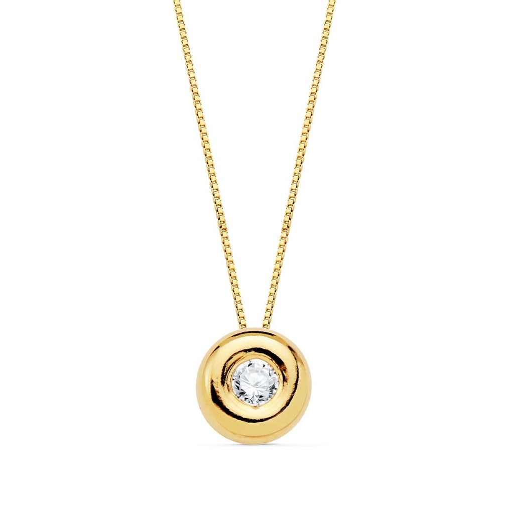 18K GARGANTILLA ORO AMARILLO CHATON DIAMANTE 0.050 QTS. G-VS2. CADENA 42 CM