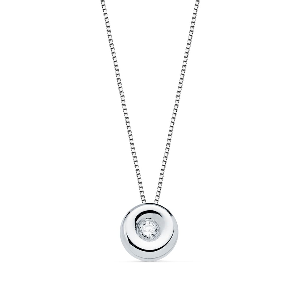 18K GARGANTILLA ORO BLANCO CHATON DIAMANTE 0.015 QTS. G-VS2 CADENA 42 CM