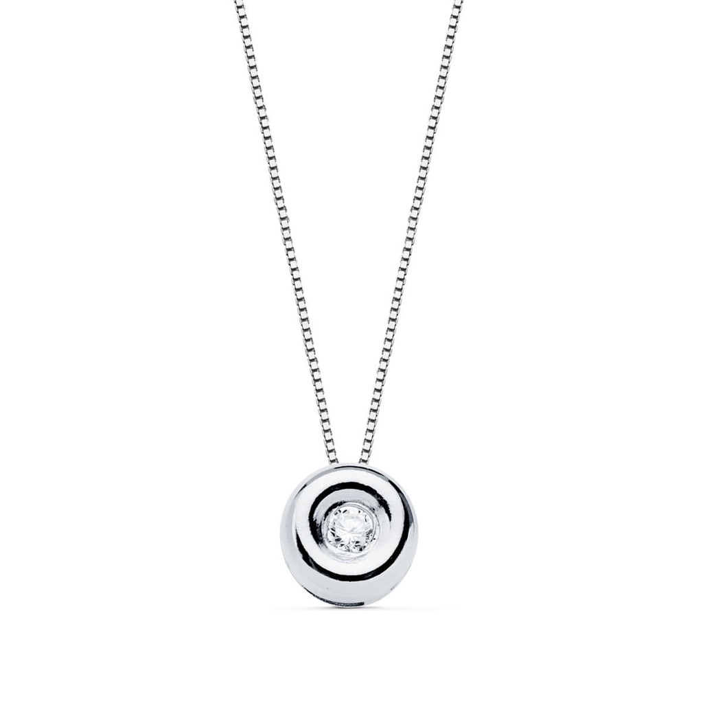 18K GARGANTILLA ORO BLANCO CHATON DIAMANTE 0.020 QTS. G-VS2. CADENA 42 CM