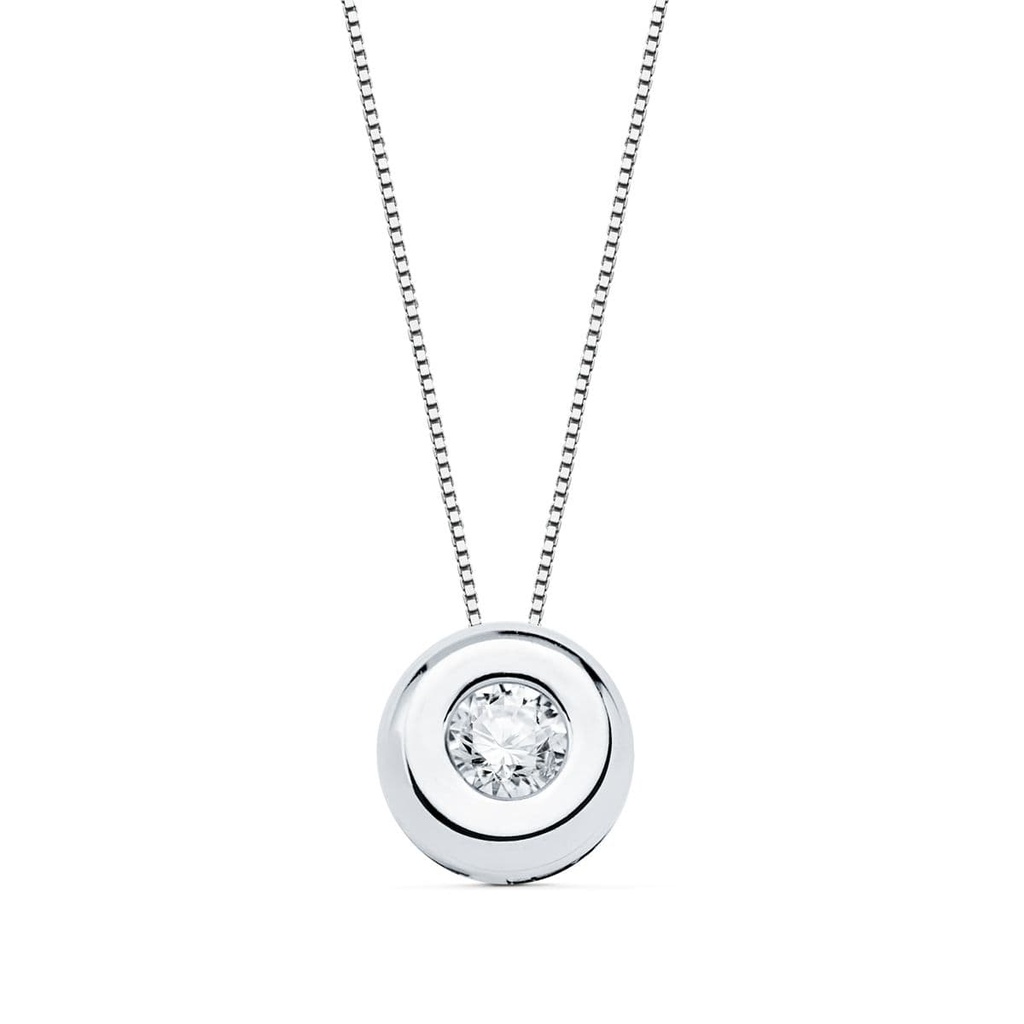 18K GARGANTILLA ORO BLANCO CHATON DIAMANTE 0.100 QTS. G-VS2. CADENA 42 CM